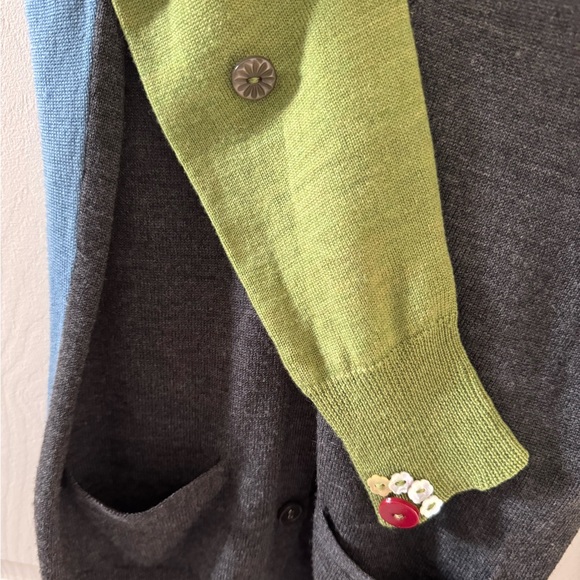 BIBELOT Cardigan Italian Wool Fine knit Embroidered Artistic Colorblock HTF - Picture 5 of 10